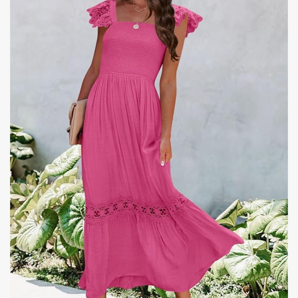 Women’s Pink Maxi Dress with Lace Trim